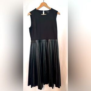 Andrew Marc New York Black Fit & Flare Dress w/ Leather Pleated Skirt SIZE Large